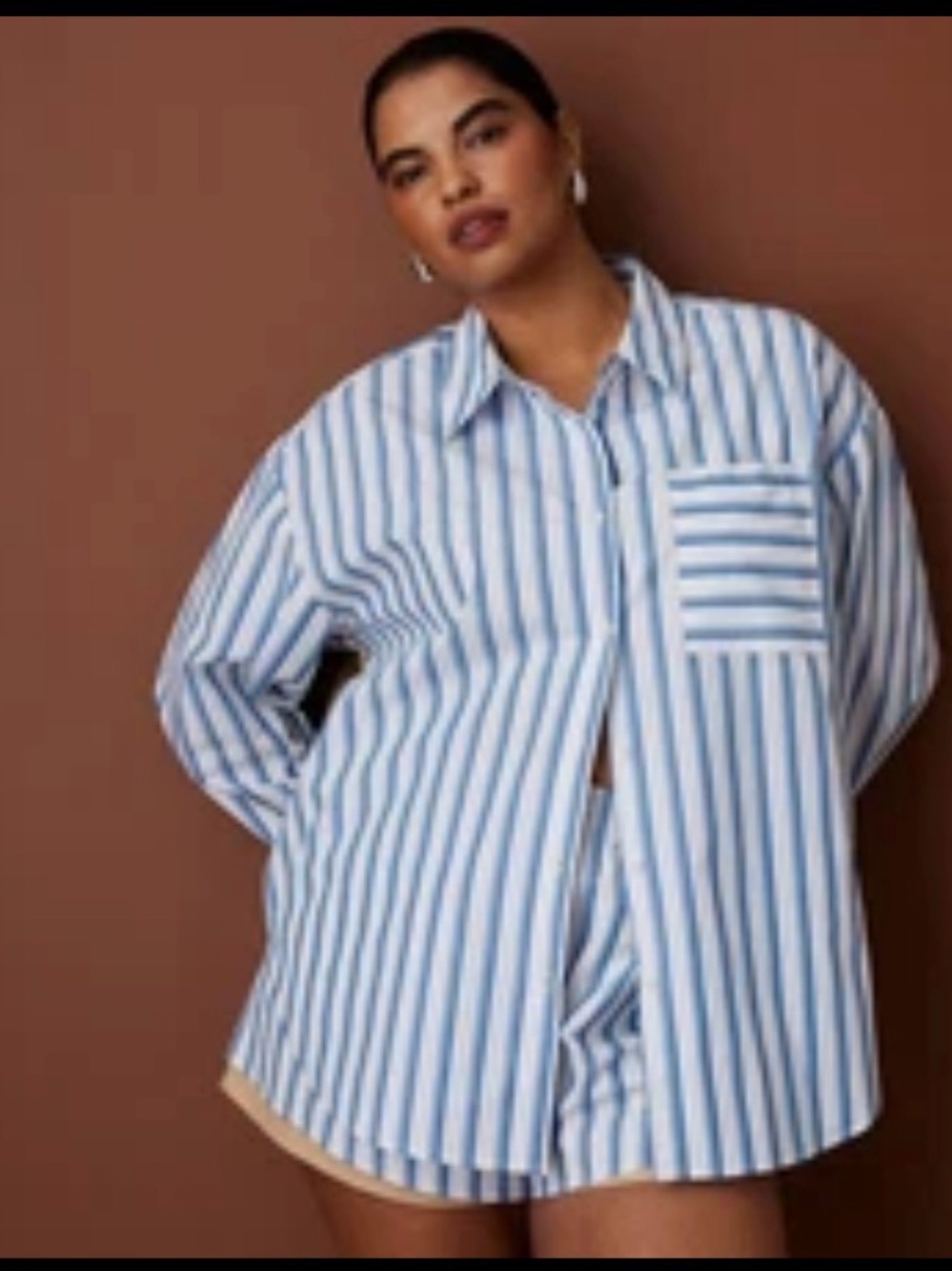 Rosie Assoulin Oversized Blue and White Striped Button-Up Shirt